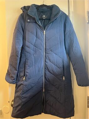 Obermeyer Navy Long Puffer Coat with removeable Hood